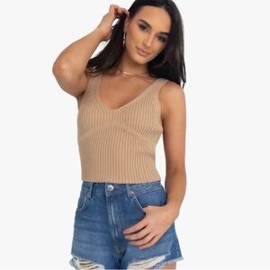 Kittenish Laina Beige Ribbed Tank Top Sweater Ribbed Knit Cropped Crop XLarge XL